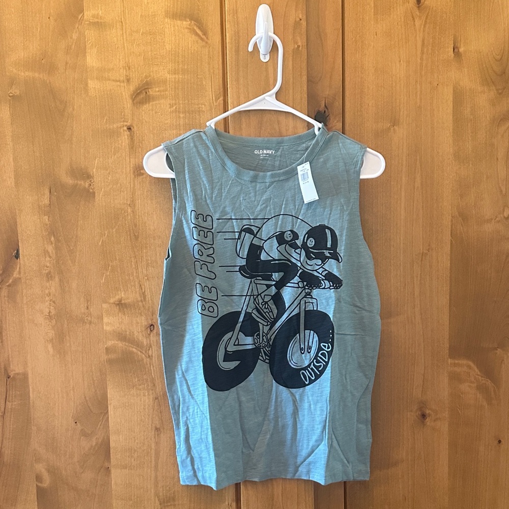 Old Navy Kids Tank Top - Gray with Biking Graphic